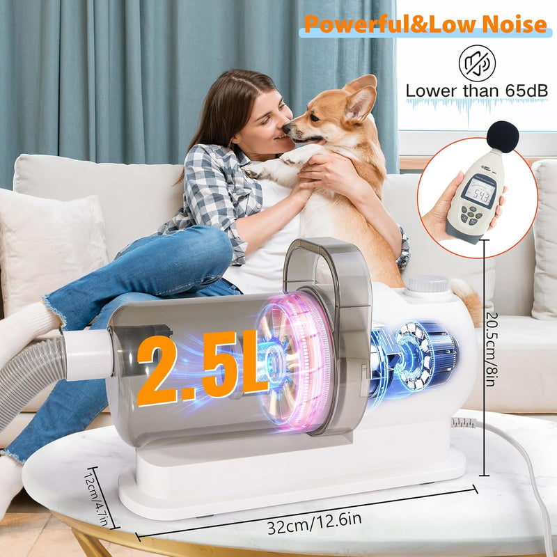 Pet Grooming Vacuum Kit 12-in-1 Low Noise Dog Hair Remover with 2.5L Dust Cup