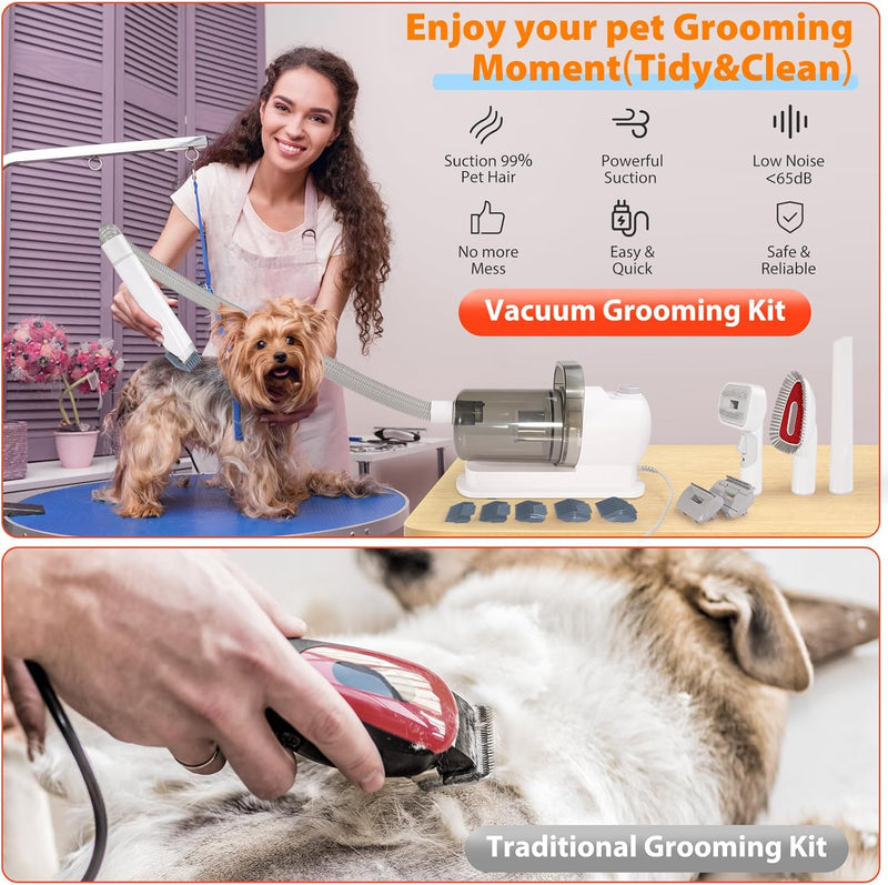 Pet Grooming Vacuum Kit 12-in-1 Low Noise Dog Hair Remover with 2.5L Dust Cup