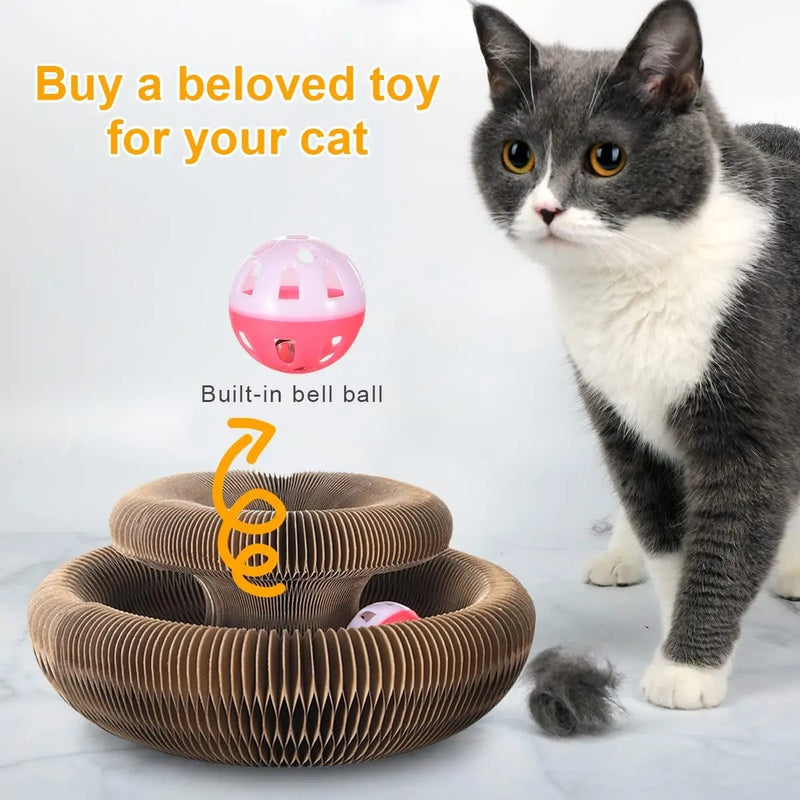 Magic Cat Scratch Board Toy with Ball Round Corrugated Cat Claw Grinding Frame