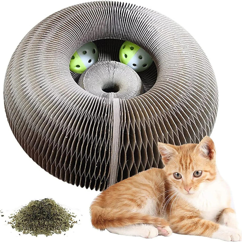 Magic Cat Scratch Board Toy with Ball Round Corrugated Cat Claw Grinding Frame