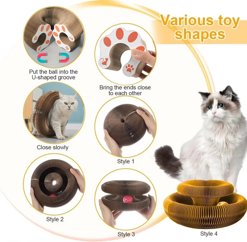 Magic Cat Scratch Board Toy with Ball Round Corrugated Cat Claw Grinding Frame