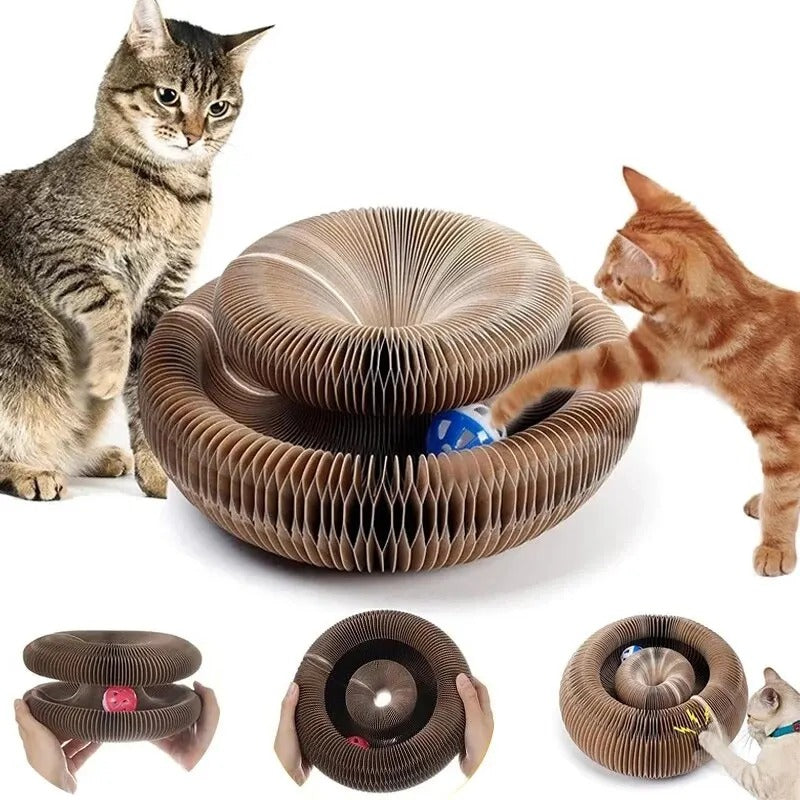 Magic Cat Scratch Board Toy with Ball Round Corrugated Cat Claw Grinding Frame